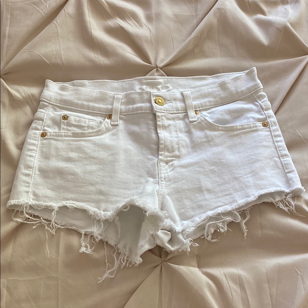 7 For All Mankind White Jean Shorts Distressed Design
